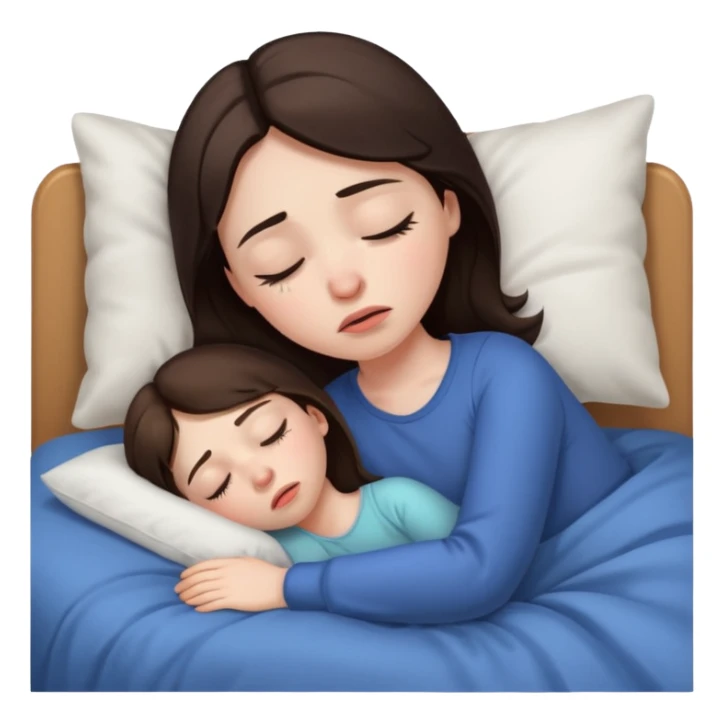 generate a girl brunette sleeping in bed. Looking upset sticker