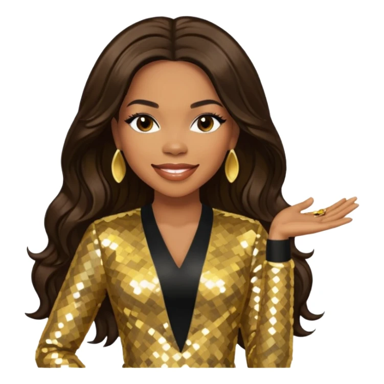 Tenitra Michelle Williams, R&B Singer from Destiny's Child with long dark brown hair, gold sequin outfit, medium dark skin sticker