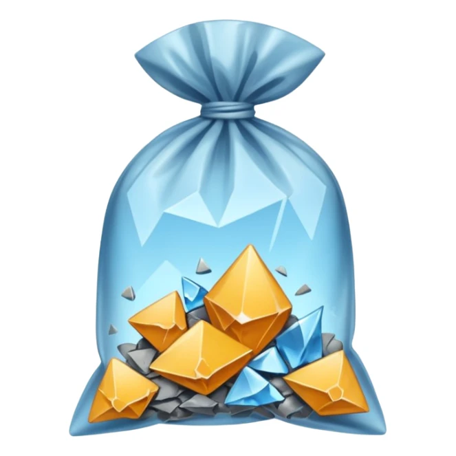 A transparent baggie tied at the top, containing only crushed shards of clear glass  sticker