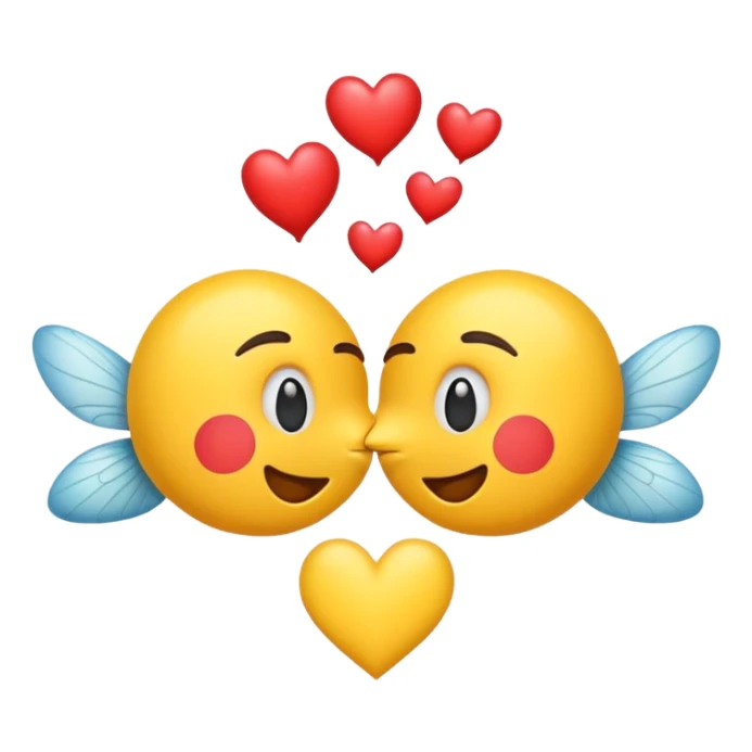 Kissing emoji with fly away hearts sticker