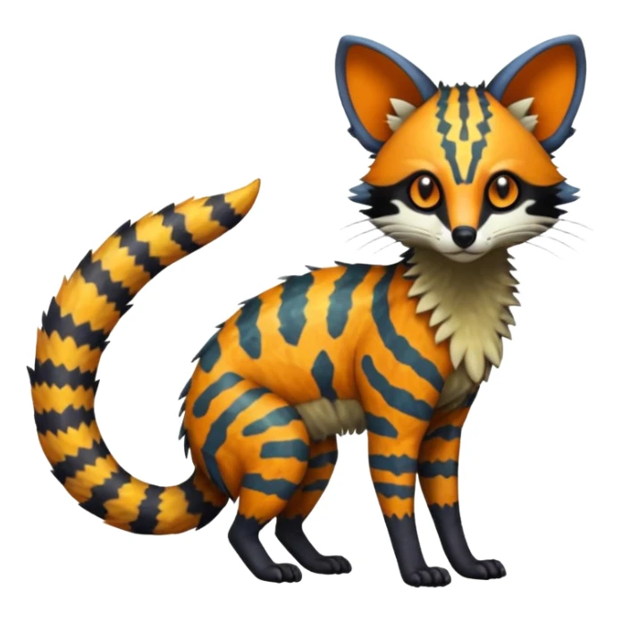 Rare warm-colored lush exotic edgy epic aesthetic gloomy spooky dark modern colorful cyber-Genet-Trico-species-Fakemon-hybrid-creature, with beautiful intricate markings, full body sticker