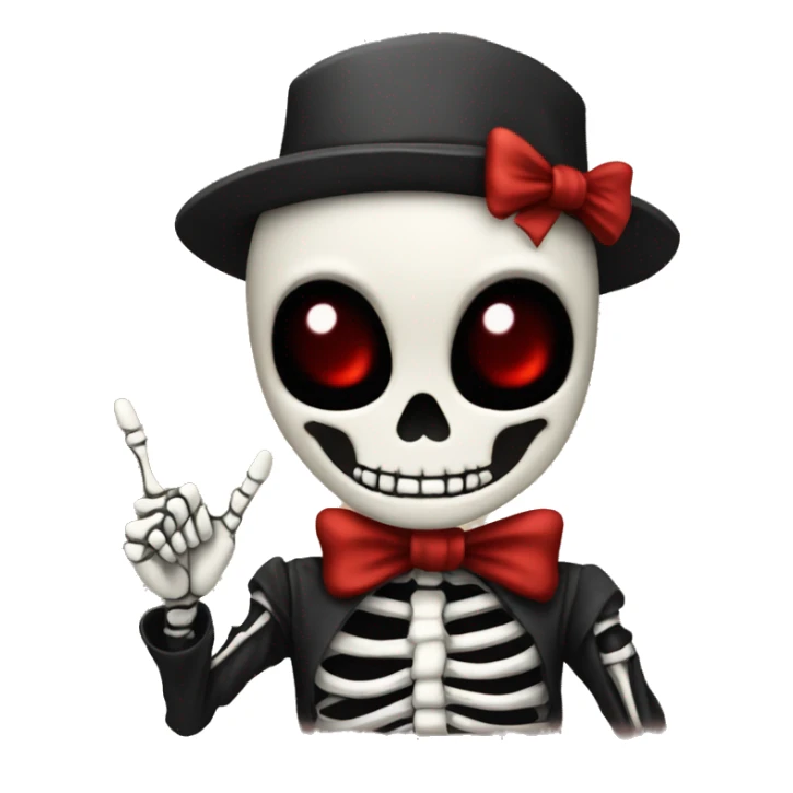 Cute skeleton w dark red bow on head w middle finger sticker