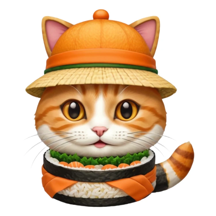 happy cat wearing a hat made out of sushi sticker