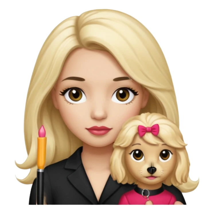 Make a girl with long black silky  hair holding a cockapoo make the cockapoo blonde Make thr girl have mascara and lipgloss on MAKE THE GIRL HAVE LONG BLACK SILKY HAIR sticker