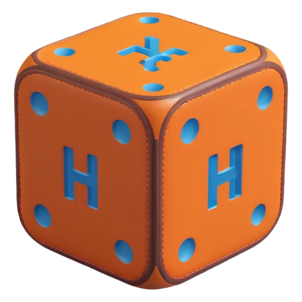 luxury dice, 3D, Hermès orange, leather texture, no text sticker