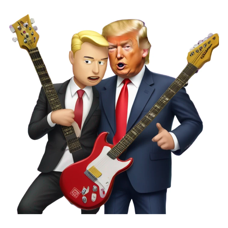 Elon musk and trump playing in a rock band called maga sticker