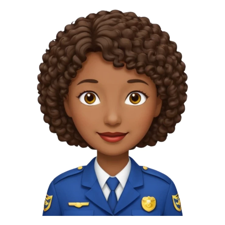 Middle-aged Female: dark skin, wearing uniform, approachable face, curly short brown hair sticker