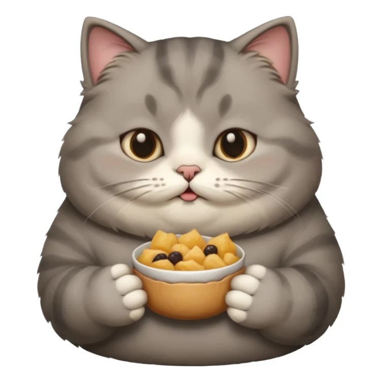 Gray cute cat eating food with cheeks full fat very very fat  sticker