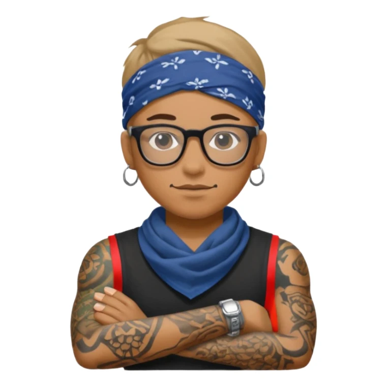 character with bandana and glasses and tattoed sticker