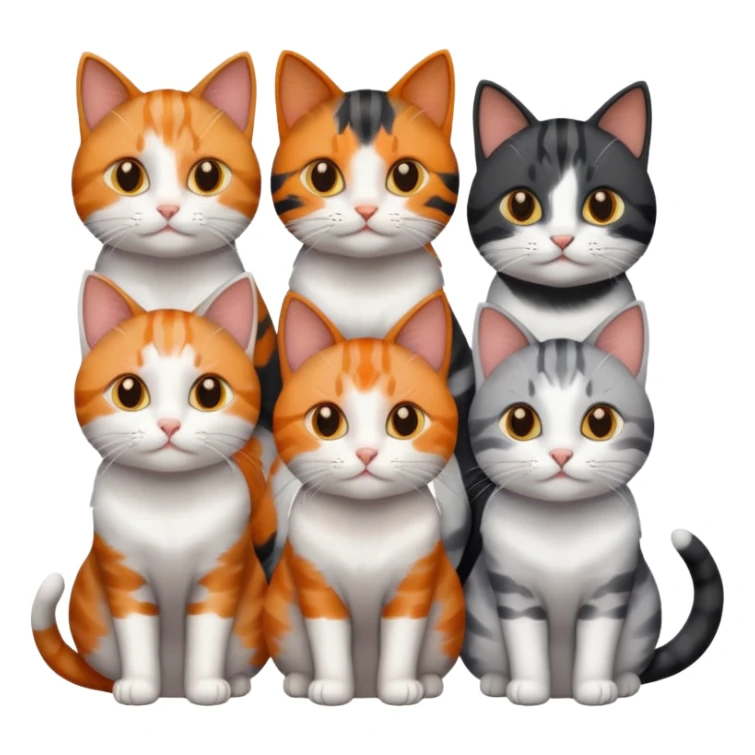 6 cats with different coloured coats sticker