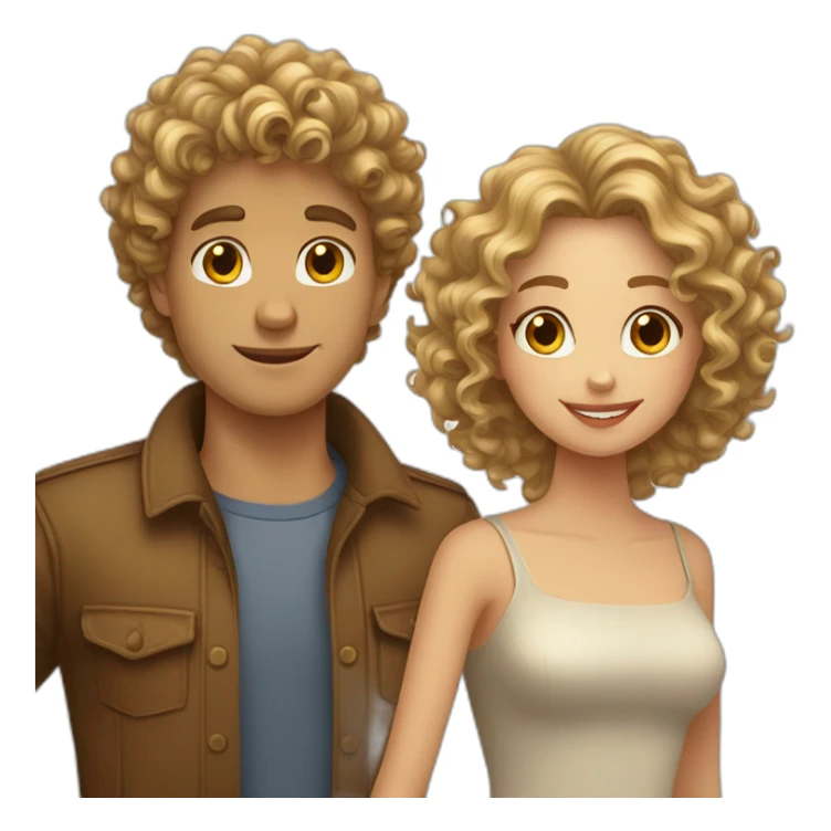 curly blond haired Guy and curly brown haired girl in love sticker