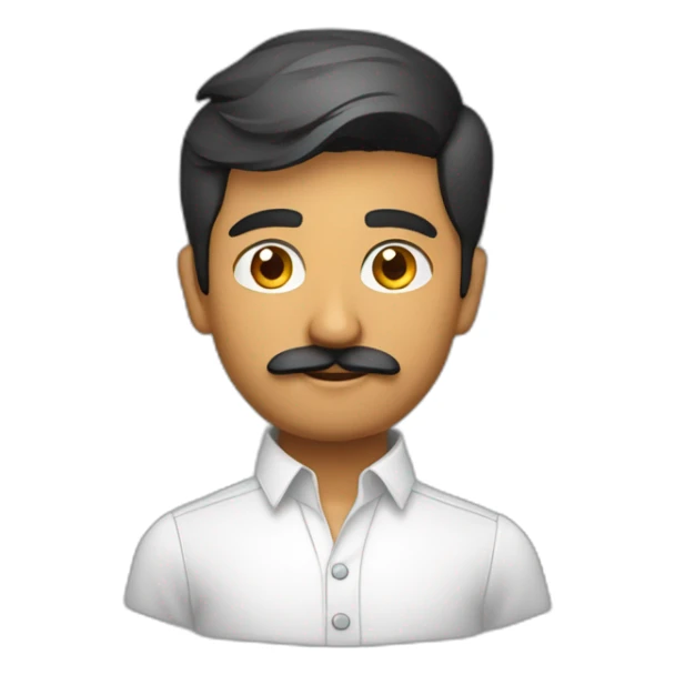 Young indian developer in plain white shirt with sleeve up and mustach profile image sticker