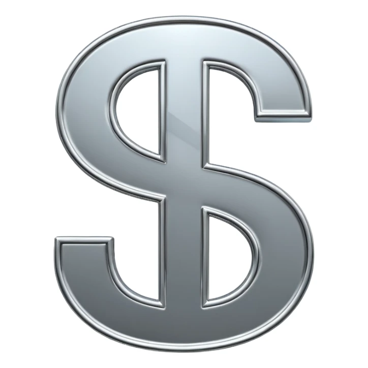 A double dollar sign emoji made of polished silver chrome, smooth metallic surface, glossy reflections, luxury swag vibe, minimal iOS emoji style, centered on white background sticker