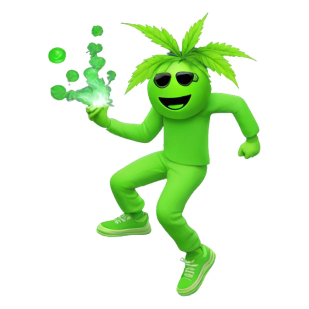 420. neon raving person smoking. dancing raver, hemp leaves sticker