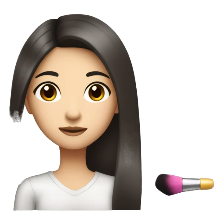 Asian girl long brunette hair dark brown eyes putting on make up  sticker