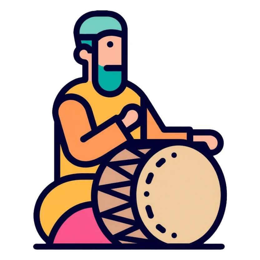 Person beating a drum to wake people for sahur, Ramadan tradition sticker