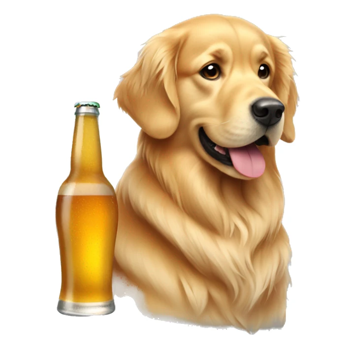 Golden retrivier with a beer sticker