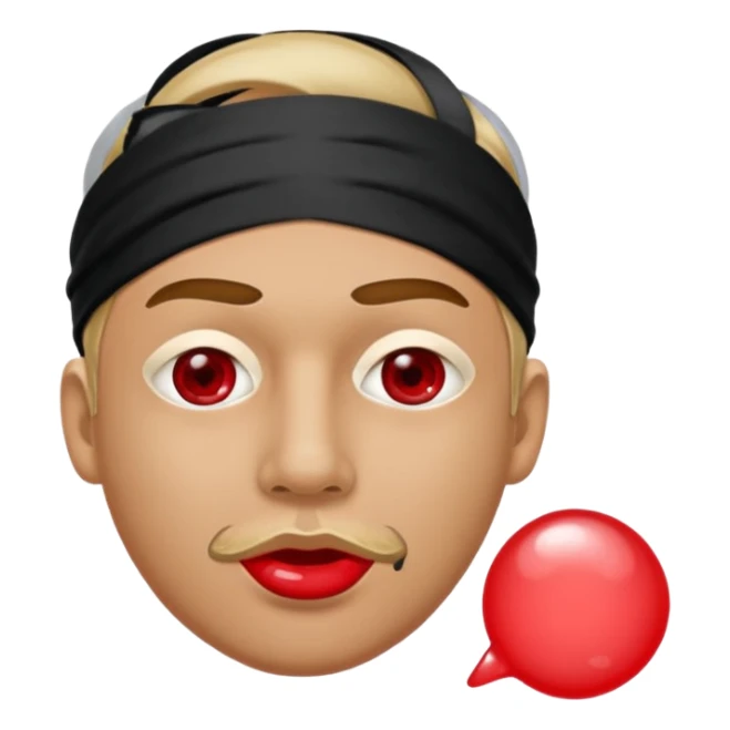 Man with red bubble in mouth and black eye mask sticker