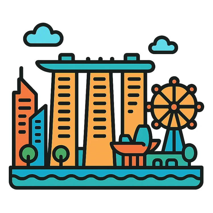 Singapore skyline with Marina Bay Sands, modern icon style sticker