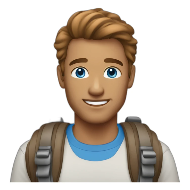 hiker blue eyes man slick bronze hair clean shaven sticker