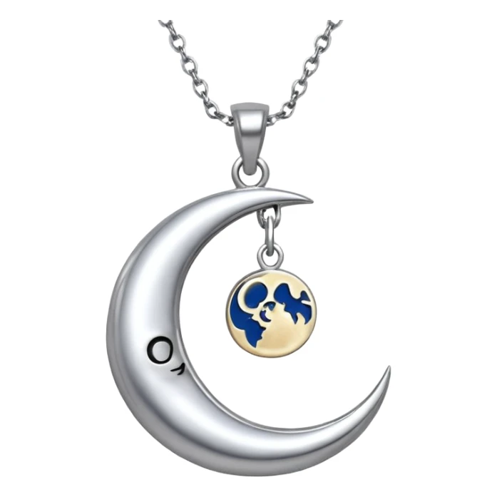 Moon charm in necklace – silver crescent moon
 sticker