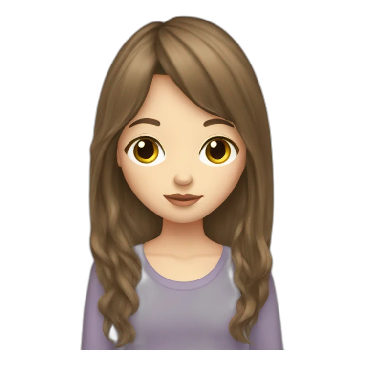 Brown long hair pale girl with curtain bangs sticker