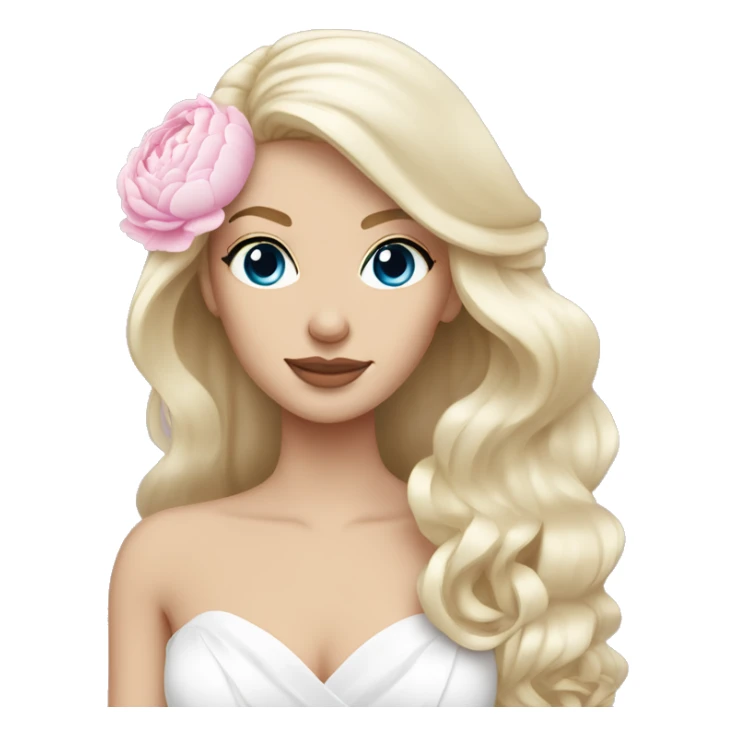 White bride with long light blonde hair and blue eyes with light pink peonies in hair white skin  sticker