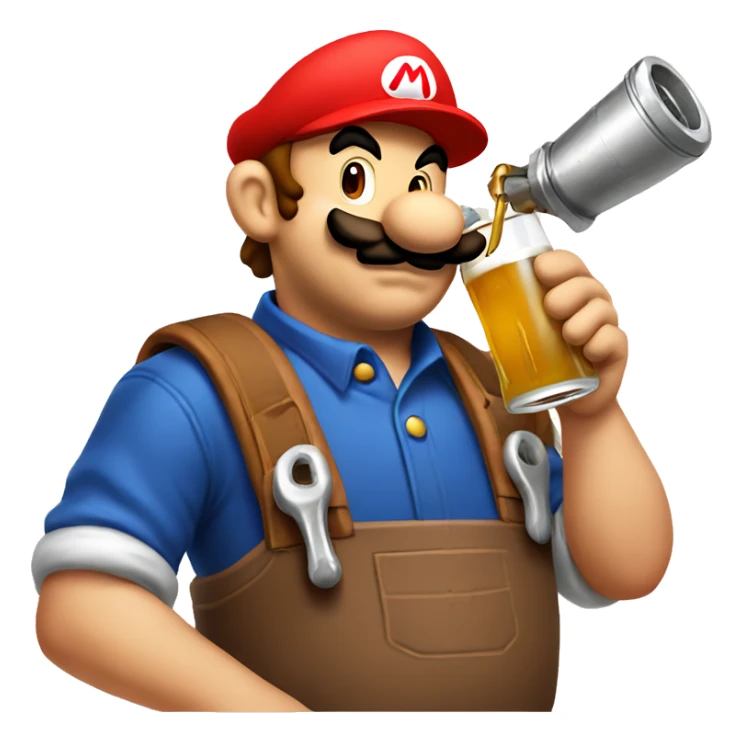 Mario plumber drinking beer with a shirt that reads “HOPE” with a pipe wrench logo sticker