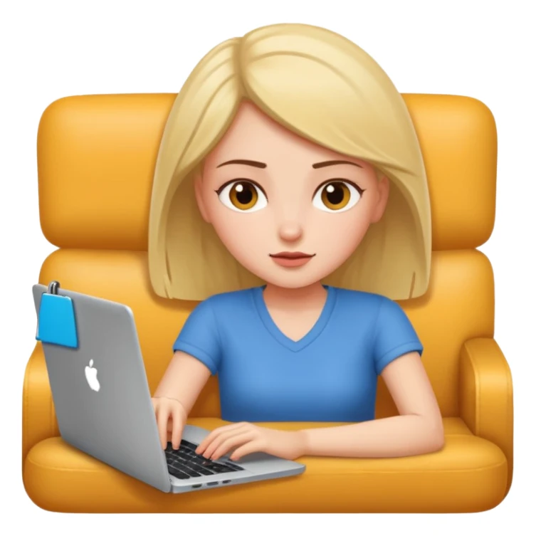 A girl is lying on the couch with a laptop, working sticker