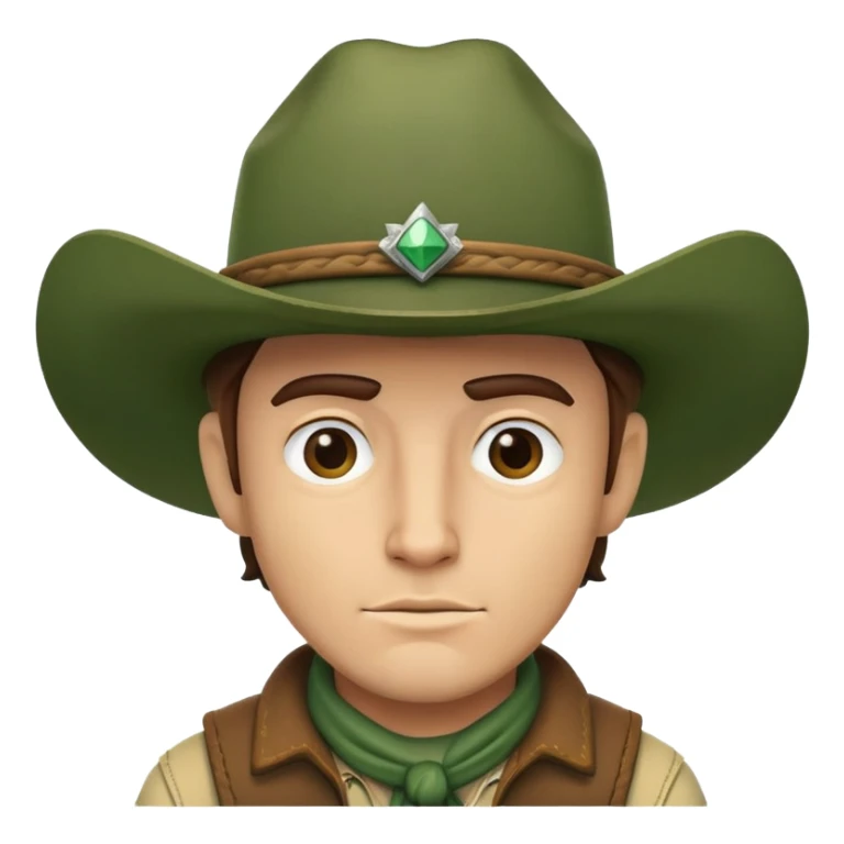 Rugged cowboy character with a forest green cowboy hat sticker