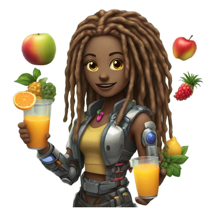 Cyborg lady with locs juice fruit sticker