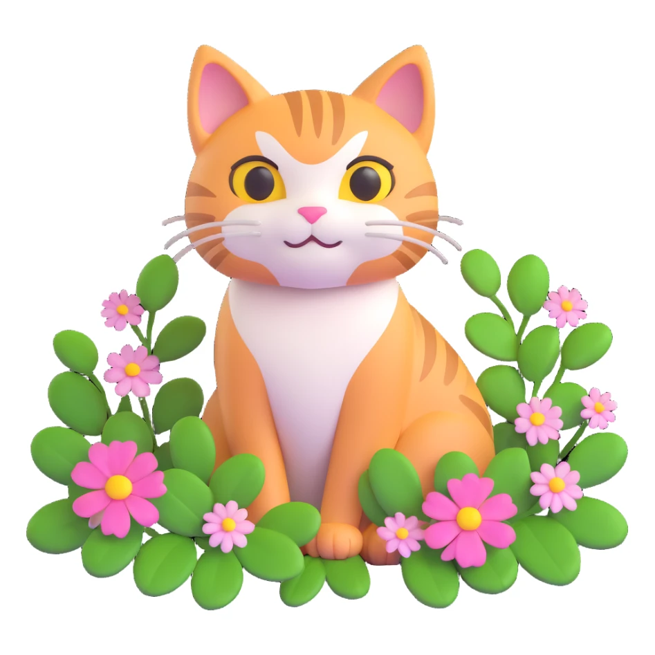 a cat surrounded by green clover leaves and flowers sticker