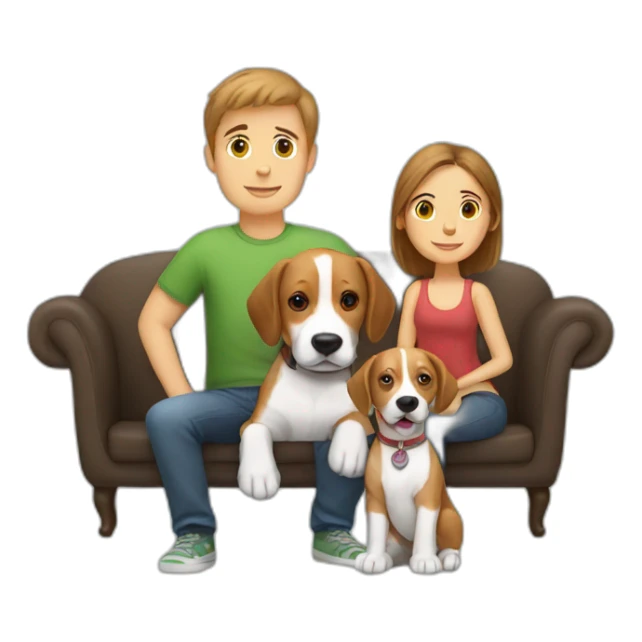 Brown hair White boy and girl and beagle Sit on couch sticker
