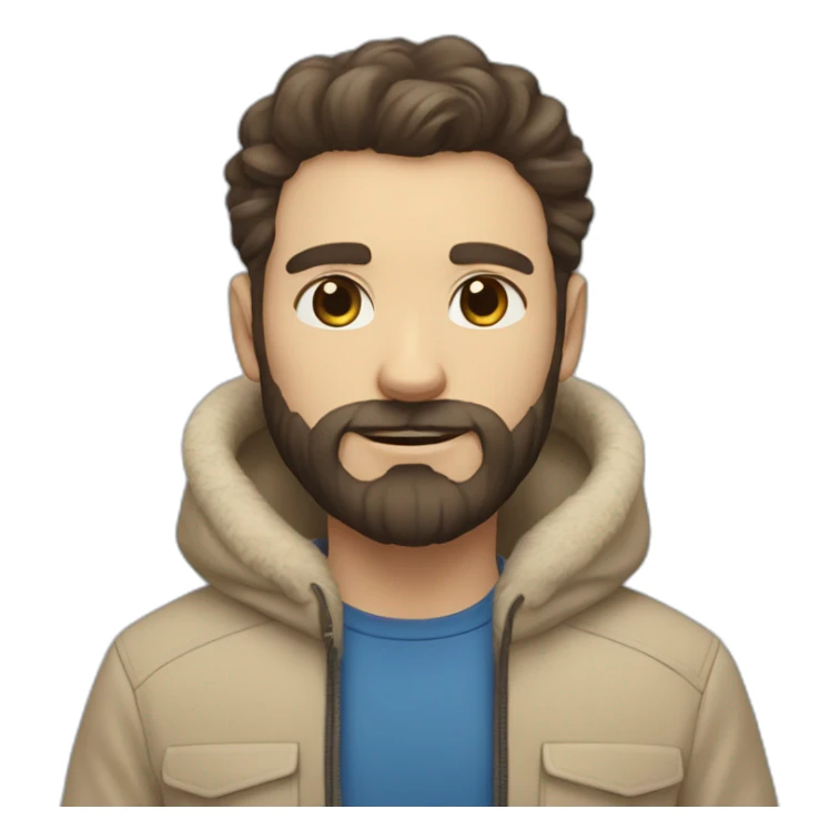 white man with dark beard hair blue eyes with a big fluffy beige cat sticker