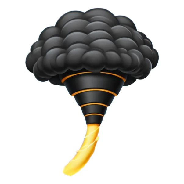 A Discord emoji of a dark, stylized tornado with lightning bolts inside a black circular frame. High contrast, aggressive lines, white background. sticker
