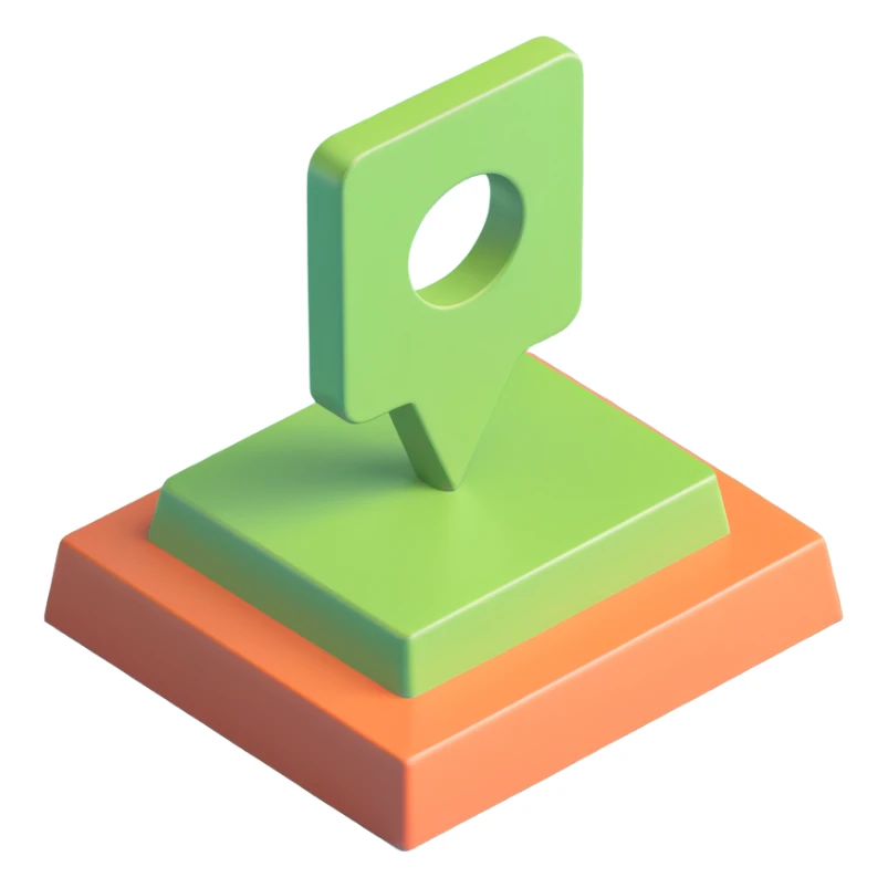 Modify the base of the light green 3D location pin to be a square platform with a hole in the middle, keeping the style consistent and the background transparent. sticker