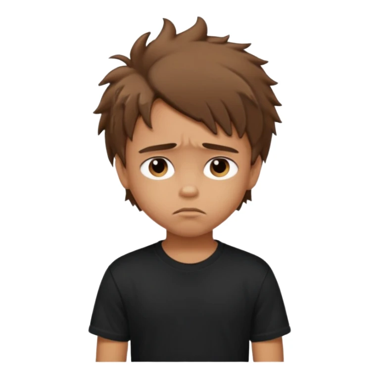 generate a pretty tan bratz boy with brown messy hair looking sad. Wearing a black tshirt sticker
