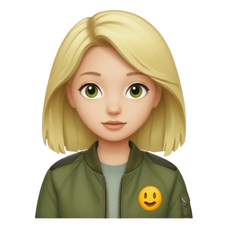 a blonde girl wearing a khaki green bomber jacket sticker