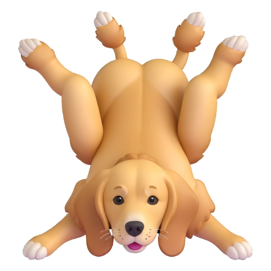 realistic golden retriever lying on its back, face up, all four legs visible sticker