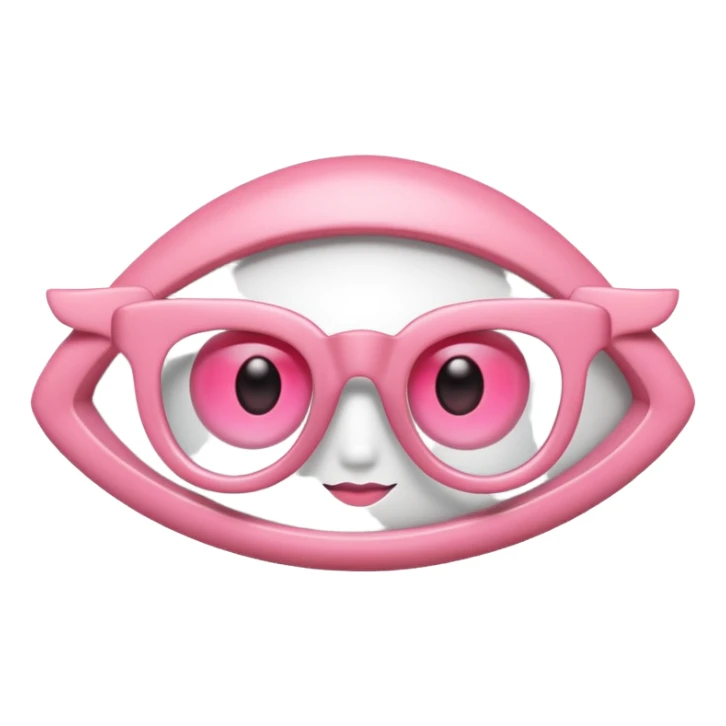 A 3D cartoon rose-pink eye spectacle, glossy curved frame, soft reflections, isolated on plain background, Memoji-style. . sticker