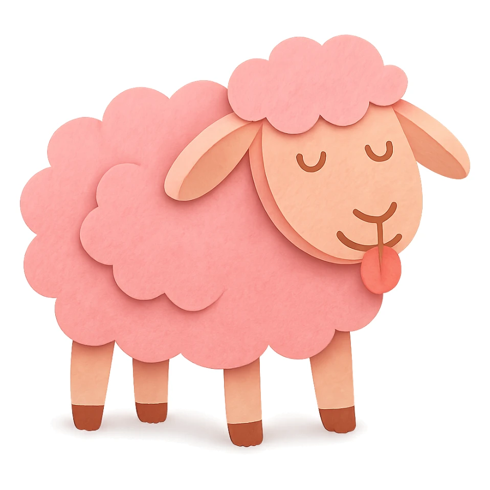 paper craft style pink sheep with tongue out sticker