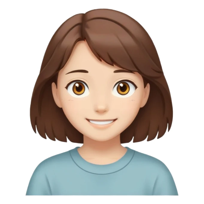 crie uma imagem de uma menina de olho castanho e cabelo médio médio, com sorriso bonito no estilo studio ghibli sticker