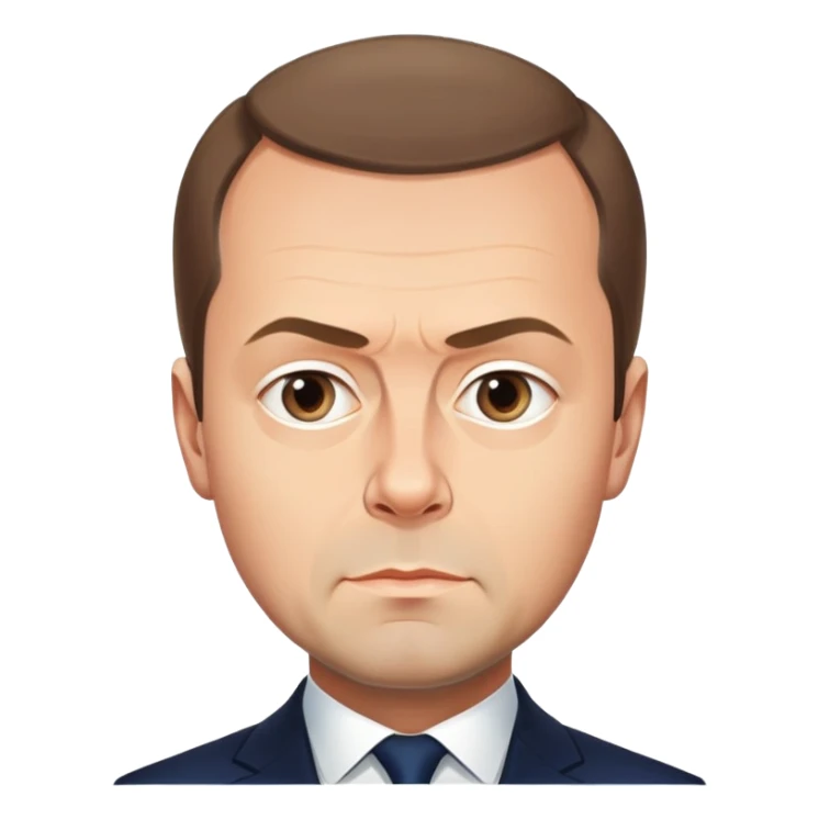 Dmitry Medvedev, round face, bold and simplified iconic facial traits, serious expression, high clarity and polish sticker