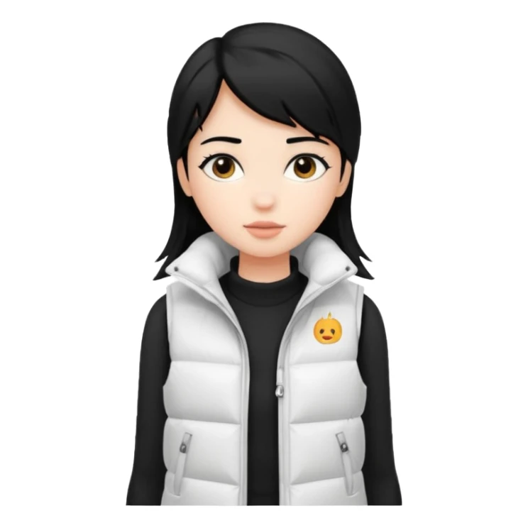 girl with black hair in a white puffer vest sticker