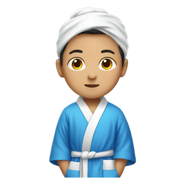 korean boy in white tshirt wearing a blue bath robe sticker