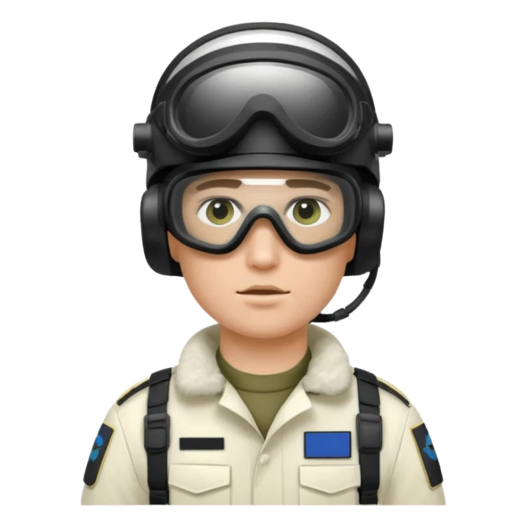 A Finnish modern soldier in a white snow uniform. with black night vision goggles sticker