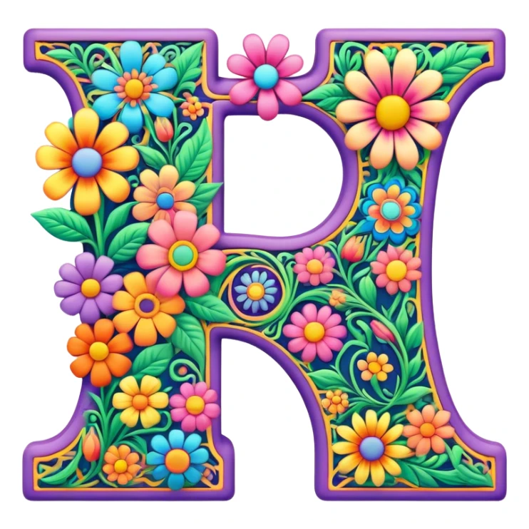 3D, gothic style psychedelic colored Letter Y with hippie style flower border sticker