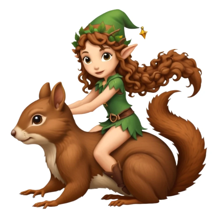 tiny forest elf long curly brown hair tattoos riding squirrel sticker