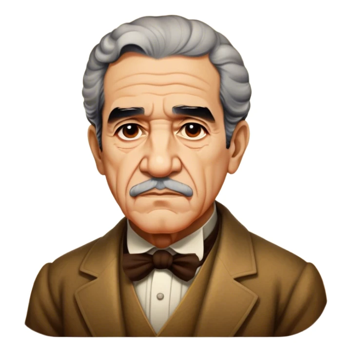 Cinematic Realistic Gabriel García Márquez Portrait Emoji, depicted as a visionary writer with a contemplative gaze in period attire, rendered with rich textures and warm literary lighting that captures his magical realism legacy. sticker