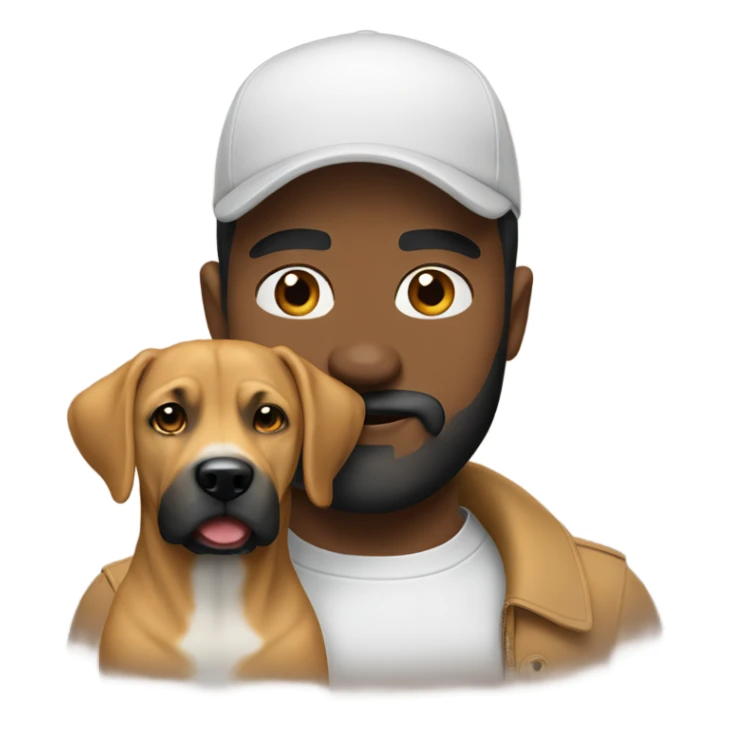 White man black beard with cap holding black mouth cur dog sticker
